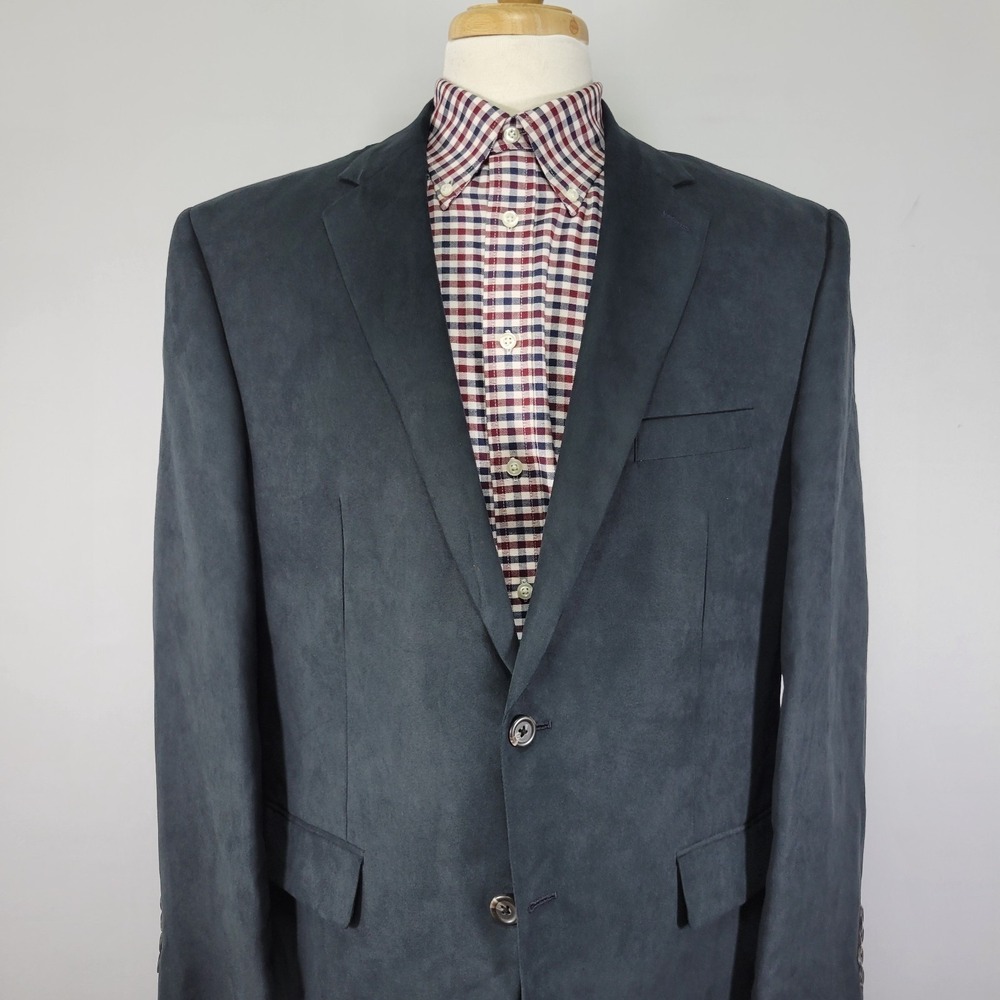 Chaps Men's Sport Coat Blazer Two Button Suede Polyester Grayish Black Size 44R - Picture 6 of 13
